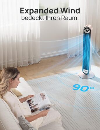 Dreo 25dB Smart Quiet Tower Fan with Cooling, 106cm WiFi Alexa Tower Fan, 90° Oscillating Fan, Remote Control 9-Speed 9-Mode 12 Hr Timer Voice Control, Black