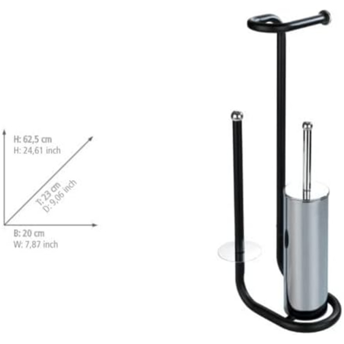 Набір для туалету WENKO Stand WC з інтегрованим тримачем туалетного паперу та щіткою, з нержавіючої сталі, 20 x 62,5 x 23 см (Чорний)
