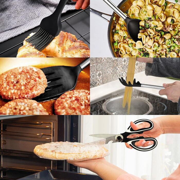 Kitchen Helper Set, 26-Piece Silicone Kitchen Utensils Set, Heat-Resistant Cookware with Utensil Holder, Silicone Spatulas, Cooking Spoons, Anti-Stick Spatulas, BPA Free, Dishwasher Safe, Black