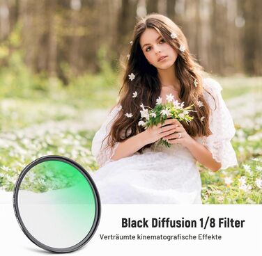 Дифузійний фільтр NEEWER 67mm Black Diffusion (1/8) для ефекту туману, багатошарове нано-покриття, водовідштовхувальне та стійке до подряпин скло для відео, влогів та портретної фотографії
