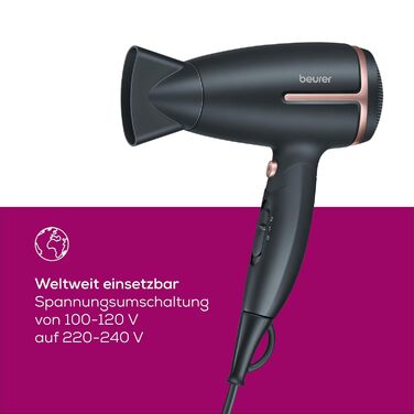 Фен дорожній Beurer HC 25 зі складною ручкою, іонізація, 1600 Вт, для подорожей, 110-240V