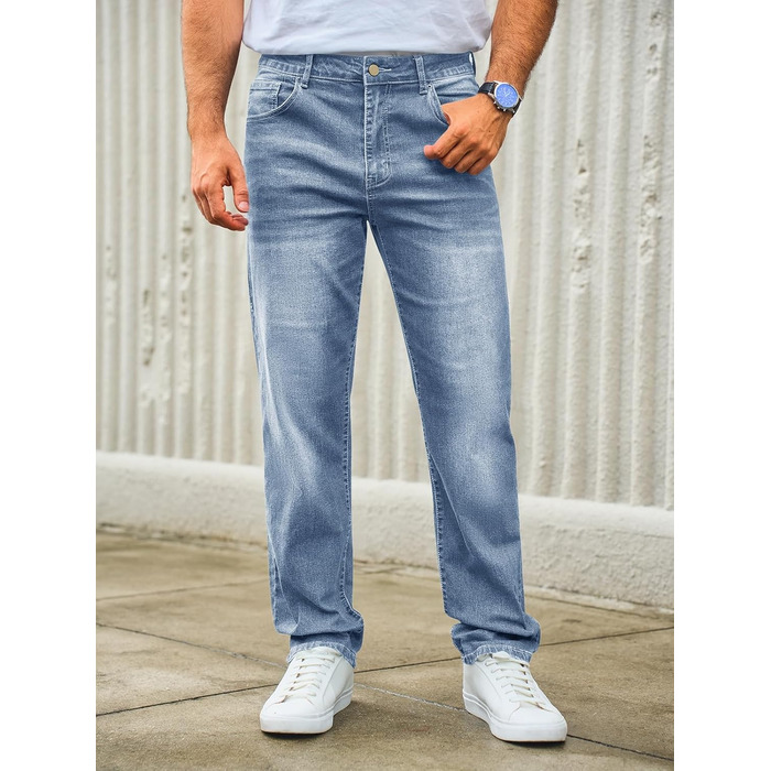 Чоловічі джинси Runcati Regular Fit: світло-блакитні стрейч денім, базові повсякденні штани (S)