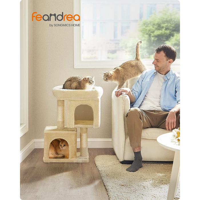 Feandrea Cat Tree Small, 67 cm Cat Tree, Kitten House for Kittens up to 3 kg, Large Platform, Sisal Posts, PCT611W01 (Beige)