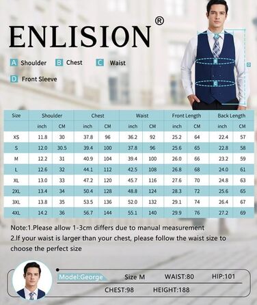 Чоловіча жилетка Enision з двома рядами ґудзиків, V-подібний виріз, Slim Fit, для костюма, повсякденного та ділового стилю (M, Зелений)