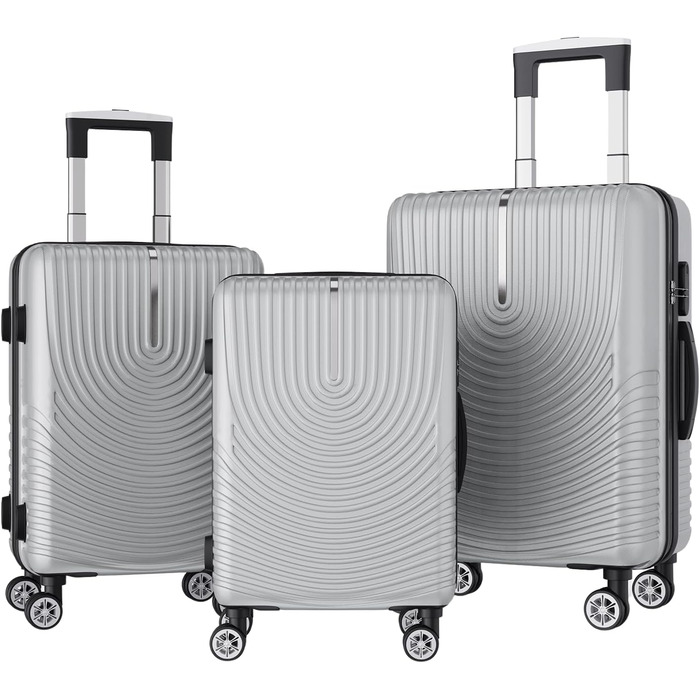 Набір валіз 3 шт. з жорсткою оболонкою, сірий колір. Легкий, міцний, з обертовими колесами на 360° та TSA замком. Підходить як ручна поклажа.