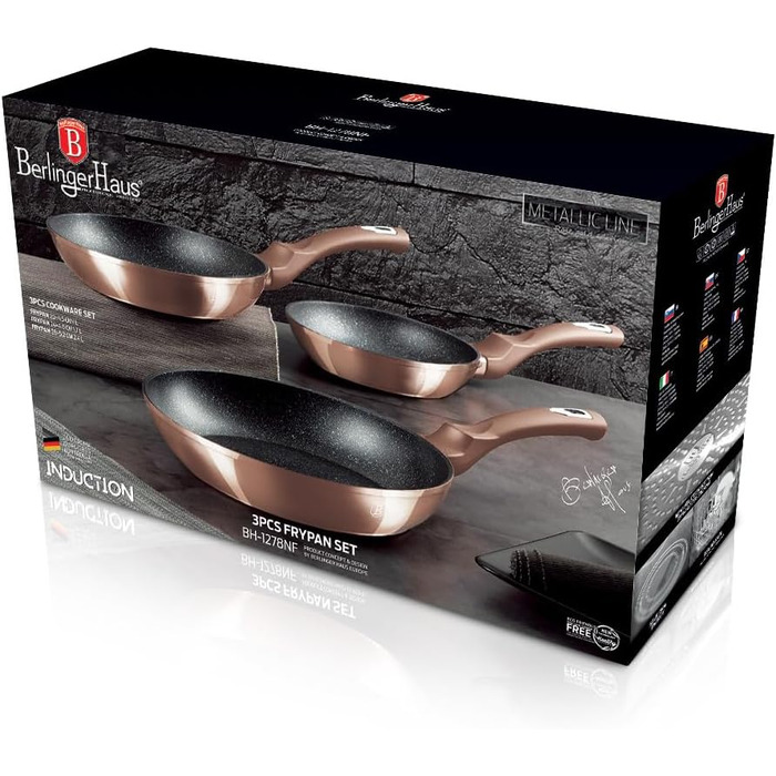 Набір сковорідок Berlinger Haus Metallic Line Edition (3 шт.), Rose Gold, нержавіюча сталь 18/8