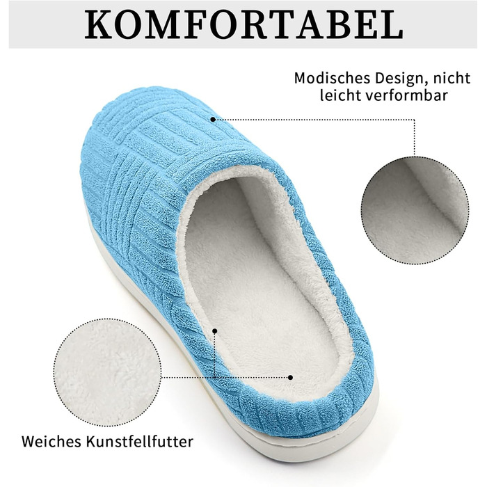 Зручні антиковзкі домашні тапочки з Memory Foam з бавовни для жінок (36/37 EU, блакитні)