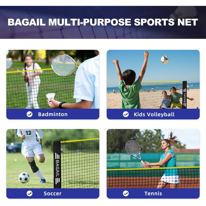 BAGAIL Portable Badminton Net Set - Adjustable Height, 4.2M, Yellow/Black - for Badminton, Tennis, Volleyball