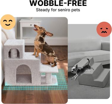 Сходинки для собак Veehoo: 3 сходинки, ліжко, печеринка, для маленьких собак та котів, сірий, 67x34x52 см, до 45 кг