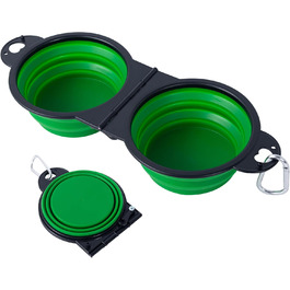Складаний миска для собак SLSON, подвійний набір, для подорожей, прогулянок, активного відпочинку (зелений)