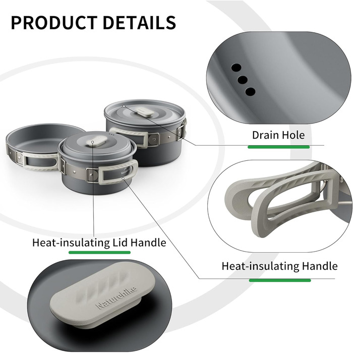 Набір посуду Naturehike для кемпінгу та приготування їжі (2-7 осіб)