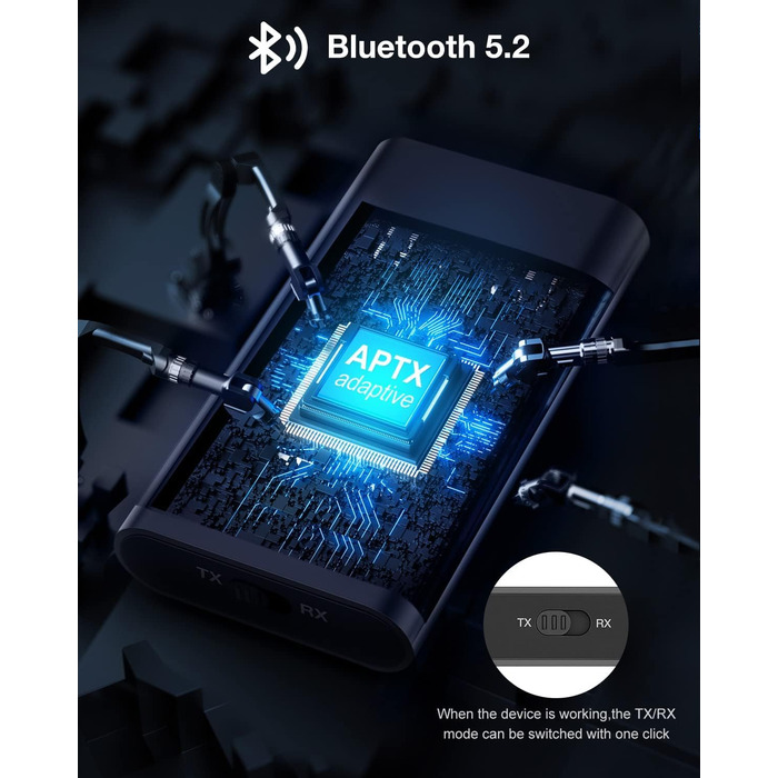 BlitzMax Bluetooth 5.2 Передавач/Приймач Bluetooth, 2-в-1 Аудіо Адаптер, Mini 3.5mm, Портативний, Dual Link для ПК, TV, Авто, Авіації та Динаміків