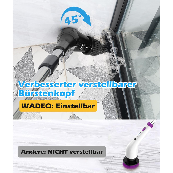 WADEO Electric Cleaning Brush, 17-in-1 Electric Cleaning Brush with Replaceable Brush Heads and Adjustable Handle, Electric Scrub Brush for Bathroom, Kitchen, Car, Tiles, Floor (Black)