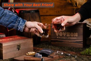 Whiskey Stones Gift Set for Men - 8 Whiskey Scotch Bourbon Chilling Stones, 2 Whiskey Glasses in Wooden Box - Christmas/Father's Day/Birthday/Gift for Dad Papa Friend