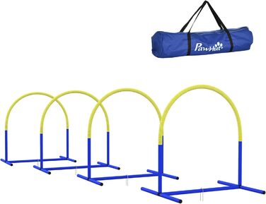 Набір для аджиліті для собак PawHut, 4 елементи, для старших собак, з сумкою, блакитний+жовтий, 88 x 64 x 95 см