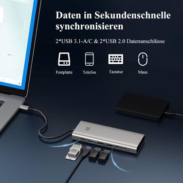 Док-станція Minthouz USB-C для HP, Lenovo, Dell: 12 в 1, 8K@30Hz/4K@144Hz, 4xUSB, 100W PD, 2.5G LAN, SD/TF, 3.5mm, Thunderbolt 3/4