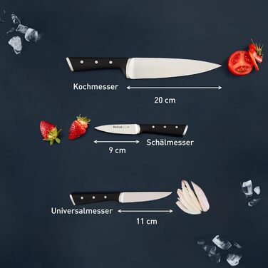 Набір ножів Tefal Ice Force 5 предметів (дерев'яний блок): ніж для хліба 20 см, шеф-ніж, ніж Сантоку 18 см, ніж для овочів 11 см, ніж для нарізки 9 см, нержавіюча сталь, коричнево-чорний, K232S5