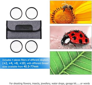 Набір макрофільтрів JJC 58 мм (+2, +4, +8, +10) для Canon EOS 90D 80D 5DII 5DIII 60D 70D та інші камери з об'єктивом 58 мм + чохол для фільтрів