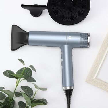 Фен Slopehill з унікальним безщітковим мотором | Інтелектуальна діагностика помилок | Інноваційний мікрофільтр | Oxy Active Technology | LED-дисплей | Суперлегкий 268г, 2000W (Синій)