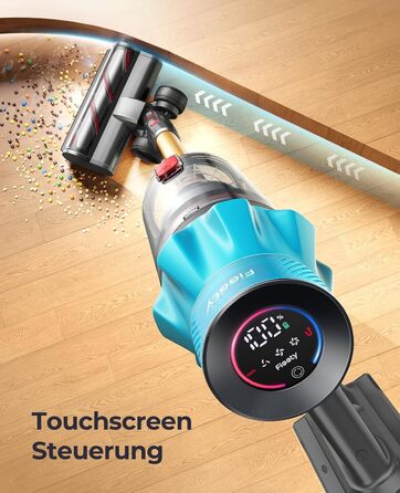 Бездротовий акумуляторний пилосос Fieety 8-в-1, 50kPa, 600W, 65 хв, 1.6л, без мішка, з антизаплутуванням волосся, насадка для диванів, станція зарядки, для шерсті тварин, килимів, твердих поверхонь, авто