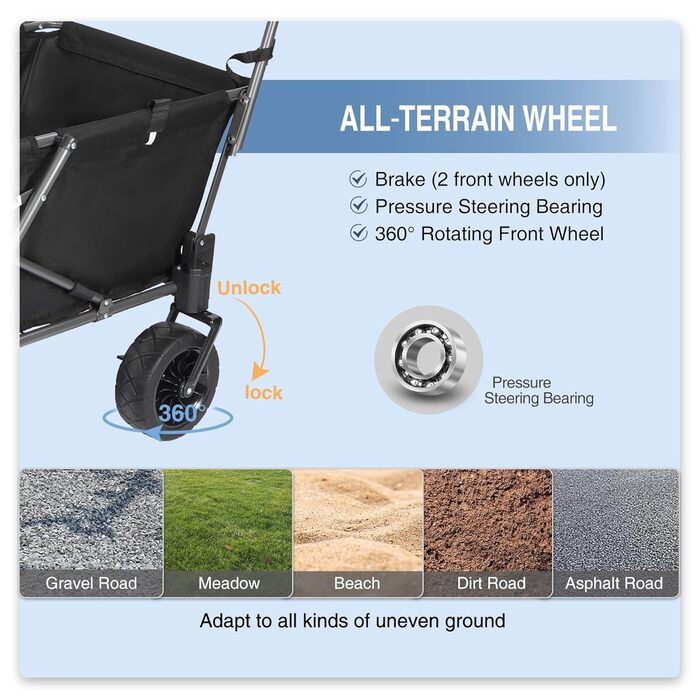 Складаний візок для собак REDCAMP з висувною задньою частиною, міцний, 134 л, великий, для кемпінгу, саду, зі спортивними колесами, для покупок, чорний, Basic - 136 кг