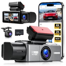 Автомобільний відеореєстратор 3-в-1 4K+2K+2K (передній, задній та салонний), з карткою пам'яті 64GB