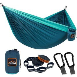 Гамак AnorTrek для кемпінгу, подвійний, нейлон 300x200 см, синьо-темно-синій + ремені