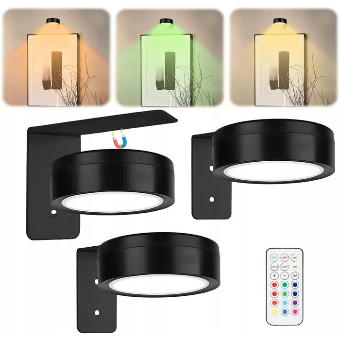 Набір із 3 магнітних підсвіток для картин на батарейках, настінні світильники для картин