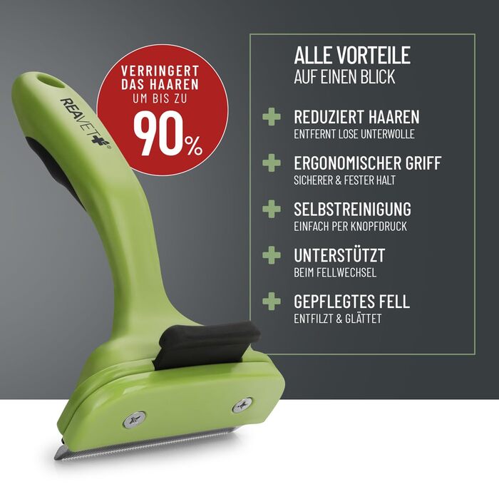 Гребінець для вичісування підшерстка ReaVET для собак та котів з короткою шерстю, середніх порід. Видаляє підшерсток, доглядає за верхнім шаром шерсті, з функцією самоочищення. Ідеально для сезонного линяння.