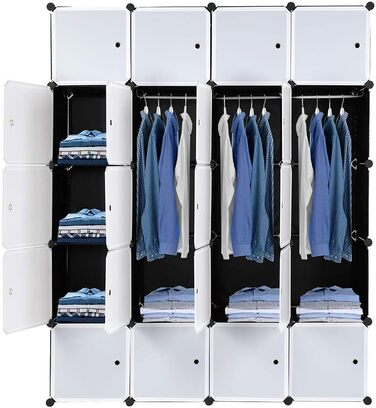 Regal system, 10 cubes, plastic wardrobe with doors, modular cabinet for space-saving storage, 70 x 45 x 175 cm, white door & black cabinet. Storage for clothing, shoes etc. (140 x 45 x 175 cm, White-1)