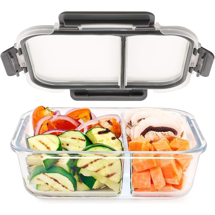 Набір контейнерів для їжі Igluu Meal Prep (3 шт.) – 980 мл, з 3 відділеннями, з боросилікатного скла, BPA-free, підходить для мікрохвильовки, духовки, морозильної камери та мийки посуду, витікання неможливе