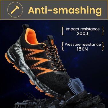 Робочі черевики Nasogetch для чоловіків та жінок. Безпекові черевики з металевим носком, спортивного стилю, з антиковзким покриттям, дихаючі, розміри 36-48 (38 EU), помаранчеві