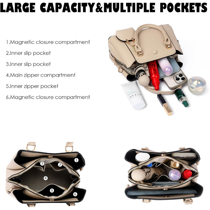 Сумка жіноча Myhozee середнього розміру зі штучної шкіри, чорна: сумка-шопер, кросбоді, сумка на плече