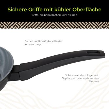 Набір сковорідок Be Living Delight 4 шт. (20/24/28 см + вок 28 см з кришкою), антипригарне покриття з кераміки, для індукційних плит, без PTFE та PFOA, чорний