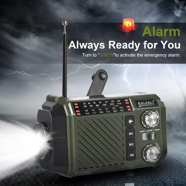 Радіо-крутилка Notfallradio з Powerbank 2600mAh, сонячною та USB-C зарядкою, AM/FM/SW приймач, LED ліхтарик та SOS-сигналом для екстрених наборів (зелене)