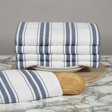 Sticky Toffee Striped Dishcloths 100% Cotton | 5-Piece Set | 50 x 70 cm | Blue Stripes | Absorbent Restaurant Bar Glass Dishcloths