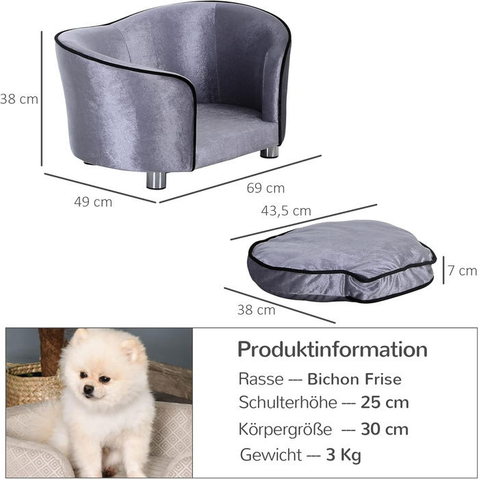 PawHut Софа для собак і котів, лежанка для тварин, диван для домашніх улюбленців