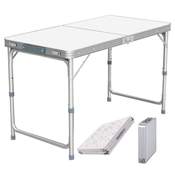 Складний алюмінієвий стіл 120 см для пікніка, кемпінгу, саду та вечірок. 3 регульовані висоти.