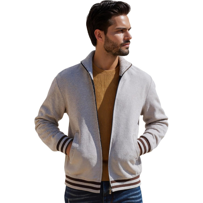 Чоловічий светр з кишенями та коміром-стійкою, флісовий підкладка, кардиган, повсякденний зимовий светр, теплий верхній одяг, куртка, великий розмір (Хакі, XXL)