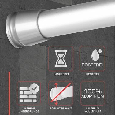 Штанга для душу та шторки без свердління, регульована – Gardinenstange (115-200 см, алюміній)