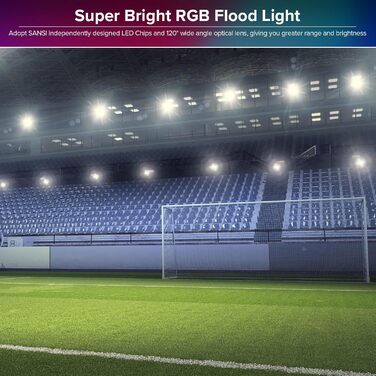 SANSI RGB LED Floodlight Outdoor 10W, LED Floodlight with Remote Control IP65 Waterproof, RGB Floodlight Dimmable Color Changing with Timer, 20 Colors 6 Modes for Garden Landscape Party Event, 2 Pack