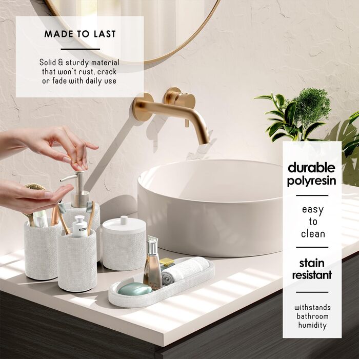 Набір аксесуарів для ванної кімнати Clara Clark, 5 предметів, салатовий колір. Включає: дозатор для мила, тримач для зубних щіток, стакан, склянка для ватних паличок, піднос для косметики.