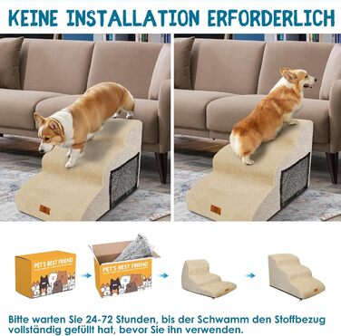 Сходинки для собак Zvonema: 3 сходинки, 60x40x40 см, водонепроникні, з неслизьким покриттям, для маленьких собак, бежеві