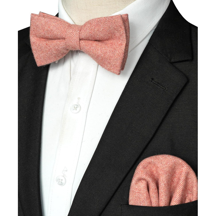 Метелик чоловіча JEMYGINS вовняна однотонна з повсті, комплект з нагрудною хусткою, рожева - осінь/зима