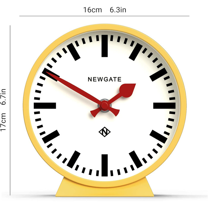 NEWGATE® M Mantel Clock for Fireplace Inserts, Silent, No Ticking, Modern Mantel Clock, Small Mantel Clock, Railroad Dial (Yellow)
