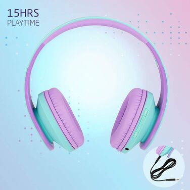 Дитячі навушники PowerLocus Bluetooth з обмеженням гучності 85dB, складні, з чохлом, Over-Ear, бездротові та провідні з мікрофоном, Micro-SD для телефону, ПК, планшета, зелені