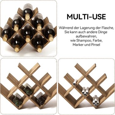 KIRIGEN Wooden 8-Bottle Wine Rack, 3-Tier Wooden Wine Display Rack, Stand and Countertop Wine Storage Rack, Bottle Holder & Glass Shelf for Cabinet. Yellow-Brown
