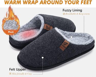 Тапочки чоловічі COFACE з фетру, теплі, зручні, з плюшем, антиковзка гумова підошва, для дому та вулиці, розмір 40-49, чорний, 43 EU