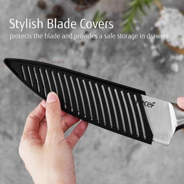 Набір кухонних ножів Hecef (3 шт) з нержавіючої сталі, сріблястого кольору, з порожнистим руків'ям, з захисними піхвами
