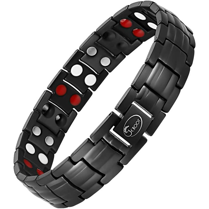 Браслет на магніті JEROOT для чоловіків, чорний титановий браслет з 4 елементами, подвійний ряд, браслет для здоров'я та енергії з високоякісною застібкою-складкою та знімачем ланок годинника (3500 гаус)